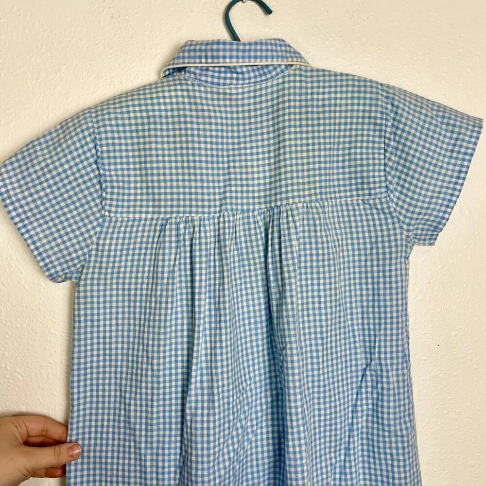 Vintage Kids Kickaway Blue Gingham Pajama Night Dress Size: 12